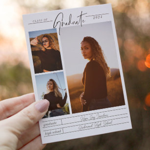Elegant Minimalist Multi-Photo Graduation Invitation