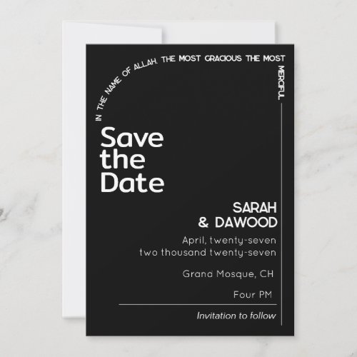 Elegant Minimalist Muslim Black White Wedding Save The Date