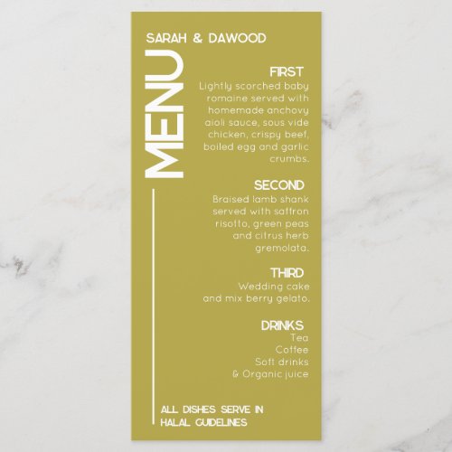 Elegant Minimalist Muslim Brass White Wedding Menu