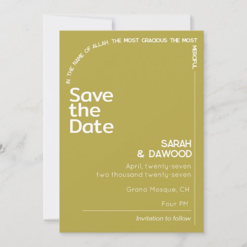 Elegant Minimalist Muslim Brass White Wedding Save The Date