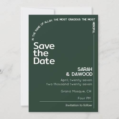 Elegant Minimalist Muslim Emerald Green Wedding Save The Date
