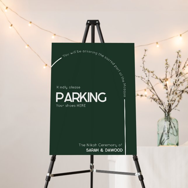 Elegant Minimalist Muslim Green White Parking Sign (In Situ (Stand))