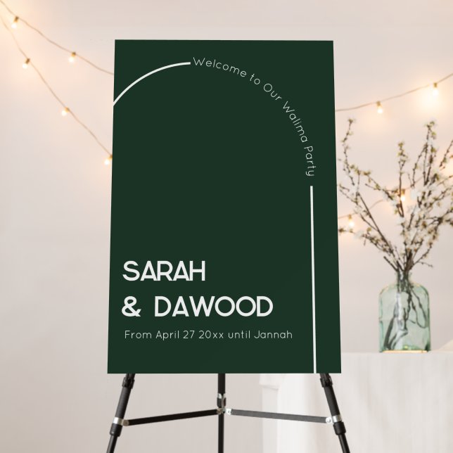 Elegant Minimalist Muslim Green White Welcome Sign (In Situ (Stand))