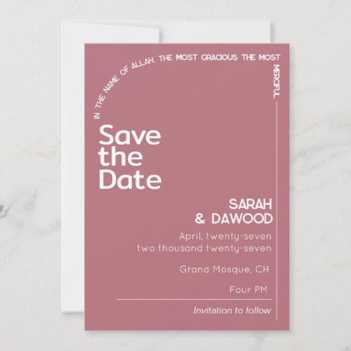 Elegant Minimalist Muslim Rose Gold White Wedding Save The Date