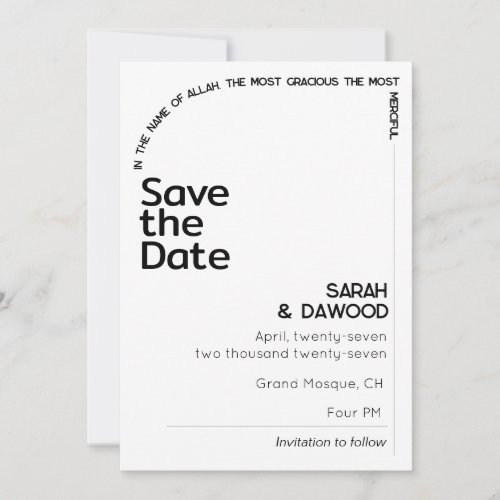 Elegant Minimalist Muslim White Black Wedding Save The Date