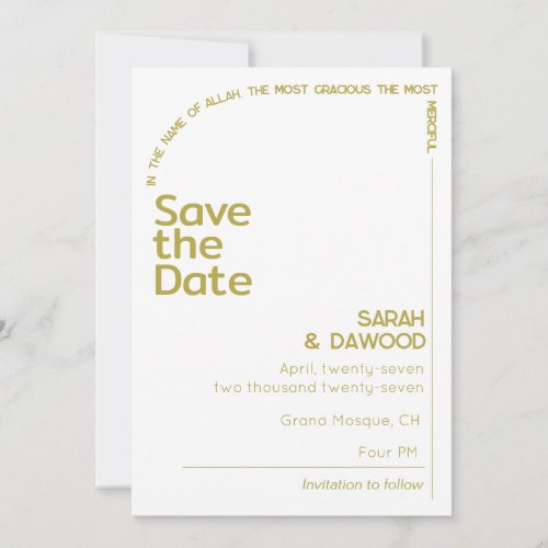 Elegant Minimalist Muslim White Brass Wedding Save The Date