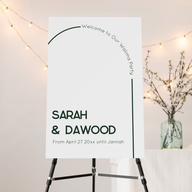 Elegant Minimalist Muslim White Green Welcome Sign (In Situ (Stand))
