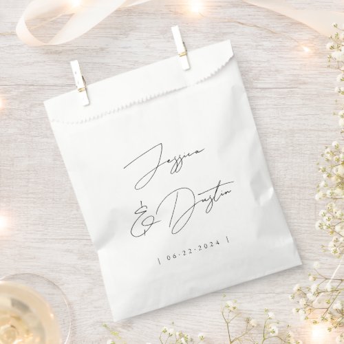 Elegant Minimalist Names Date Script Black Wedding Favor Bag