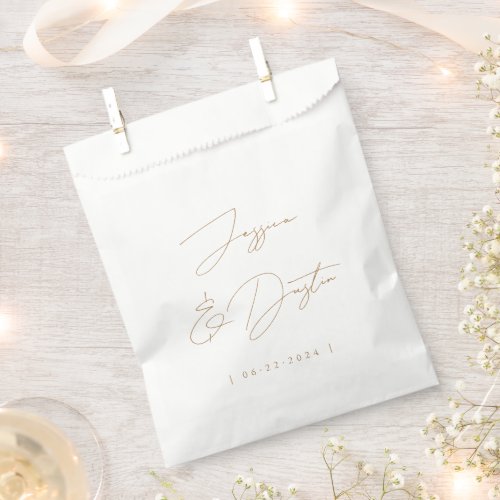 Elegant Minimalist Names Date Script Gold Wedding Favor Bag