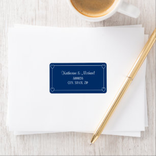 Elegant Minimalist Navy Blue and White Wedding Label