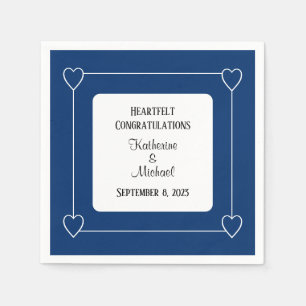 Elegant Minimalist Navy Blue and White Wedding Napkins
