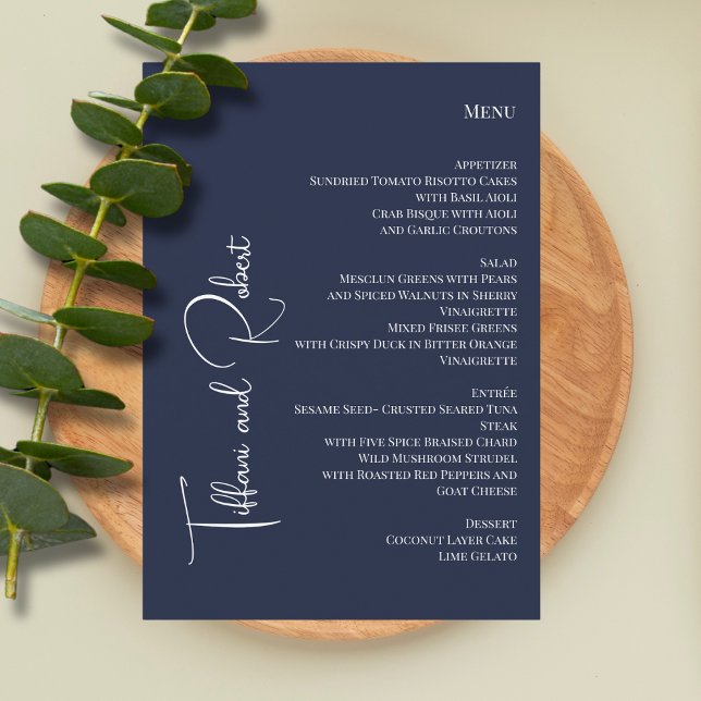 Elegant Minimalist Navy Blue Big Names Wedding Menu (Creator Uploaded)