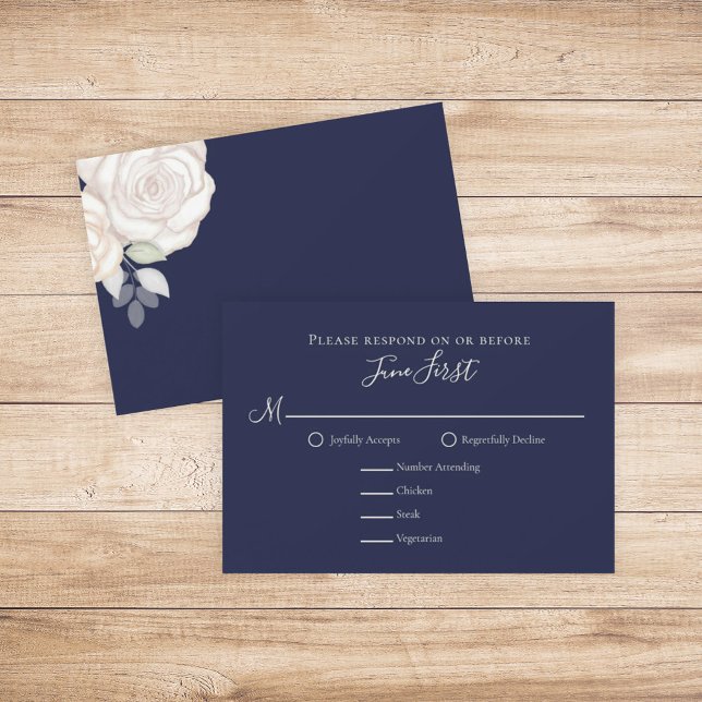 Elegant Minimalist Navy Blue Floral Wedding RSVP Card (Creator Uploaded)