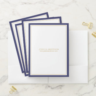 Elegant Minimalist Navy Blue Gold Custom Pocket Folder