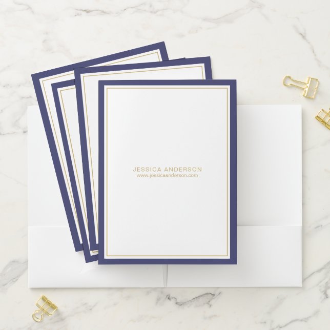 Elegant Minimalist Navy Blue Gold Custom  Pocket Folder (In Situ)