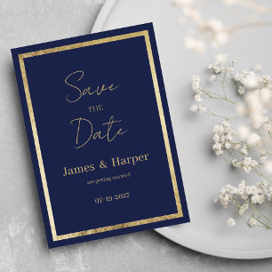 Elegant minimalist navy blue gold Save the Date Invitation