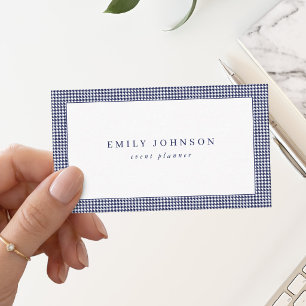 Elegant Minimalist Navy Blue Houndstooth Business Card