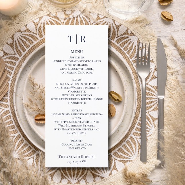 Elegant Minimalist Navy Blue Letters Wedding  Menu (Creator Uploaded)