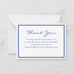 Elegant Minimalist Navy Blue Memorial Thank You Note Card