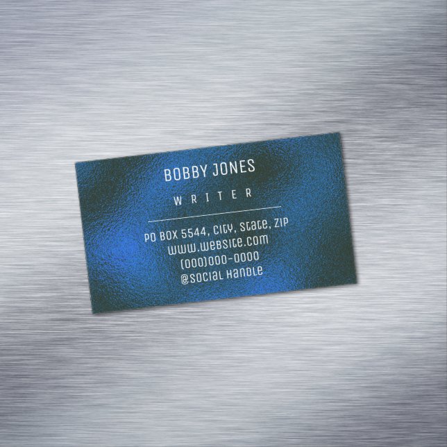 Elegant Minimalist Navy Blue Metallic Business Card Magnet (In Situ)