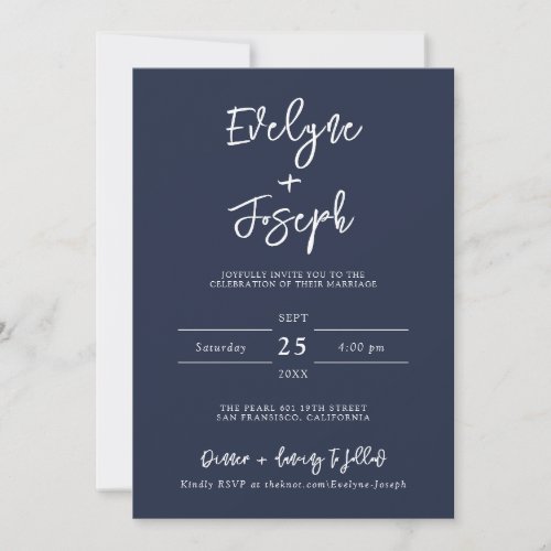 Elegant Minimalist Navy Blue Photo Modern Wedding Invitation