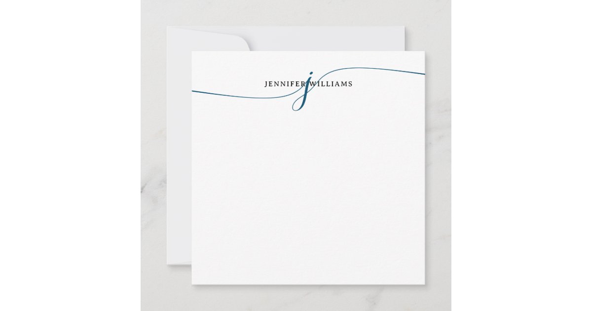 Elegant Minimalist Navy Blue Script Monogram Note Card | Zazzle