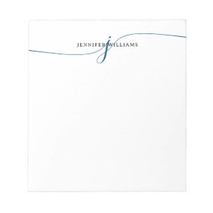 Elegant Minimalist Navy Blue Script Monogram Notepad