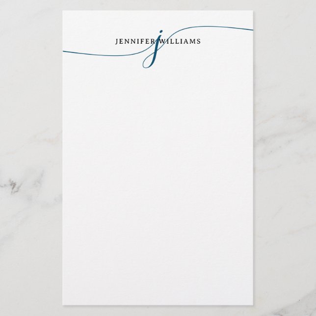 Elegant Minimalist Navy Blue Script Monogram Stationery (Front)