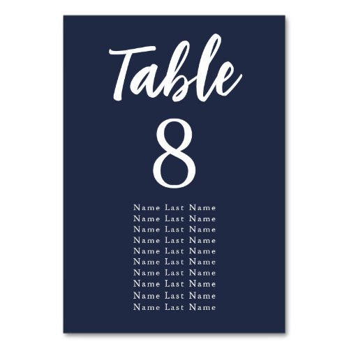 Elegant Minimalist Navy Blue Seating Assignment Table Number