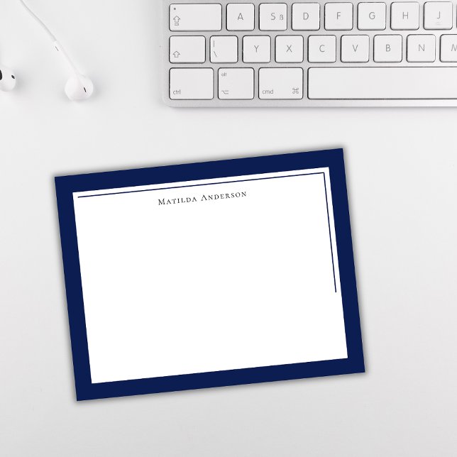 Elegant Minimalist Navy Blue Two Border Name  Note Card (Creator Uploaded)