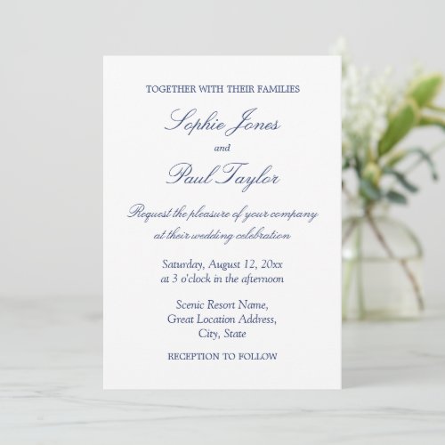 Elegant Minimalist Navy Blue Wedding Invitation