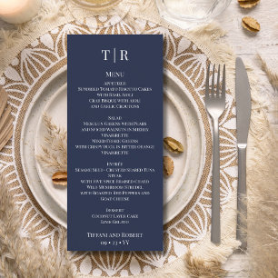 Elegant Minimalist Navy Blue Wedding Menu