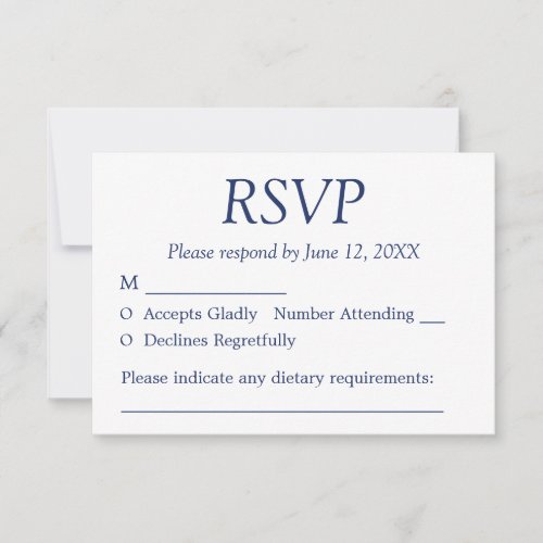 Elegant Minimalist Navy Blue Wedding RSVP Card