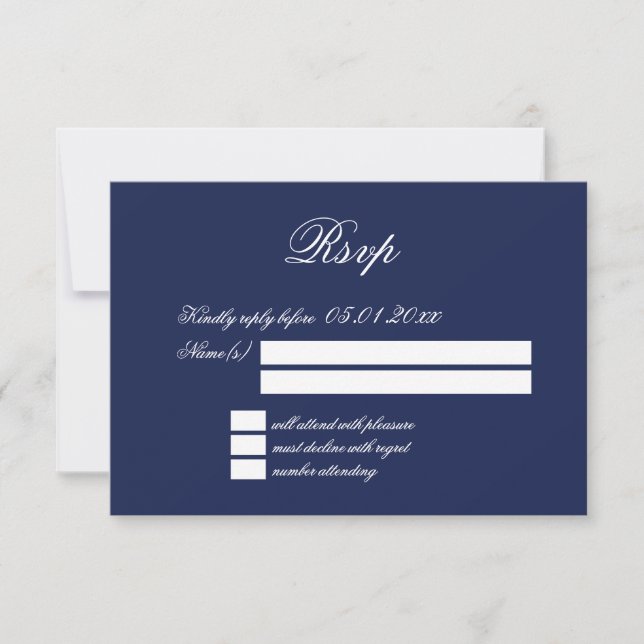Elegant Minimalist Navy Blue Wedding RSVP Cards (Front)
