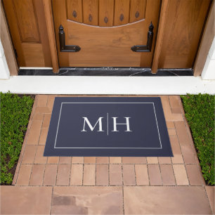 Elegant Minimalist Navy Blue White Monogram Doormat