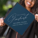 Elegant Minimalist Navy Graduation Cap Topper<br><div class="desc">Elegant graduation cap topper featuring "Graduate" displayed in a beautiful white calligraphy script with a navy background. Personalize the graduation cap topper with the graduate's name,  school name,  and graduation year.</div>