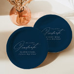 Elegant Minimalist Navy Graduation Paper Plates<br><div class="desc">Elegant graduation paper plates featuring "Graduate" displayed in a beautiful white script with a navy background. Personalize the graduation plates by adding the graduate's name,  school name,  and graduation year. The personalized graduation paper plates are perfect for both high school and college graduation parties.</div>