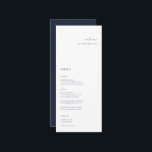Elegant Minimalist Navy Wedding Place Card Menu<br><div class="desc">Elegant minimalist,  wedding guest place card and menu. Features,  modern navy blue typography and matching solid color backing.</div>
