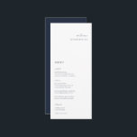 Elegant Minimalist Navy Wedding Place Card Menu<br><div class="desc">Elegant minimalist,  wedding guest place card and menu. Features,  modern navy blue typography and matching solid color backing.</div>