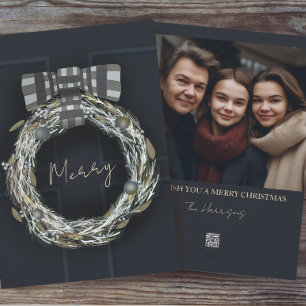 Elegant Minimalist Navy Wreath  Holiday Card