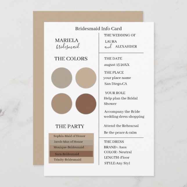 Elegant Minimalist Neutral Bridesmaid Invitation (Front/Back)