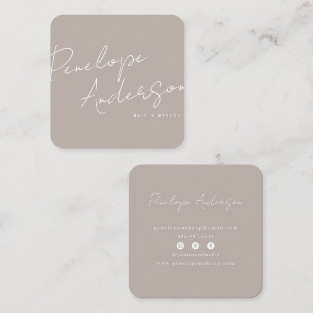 Elegant Minimalist Neutral Gray Boho Chic Modern Square Business Card (Front/Back)