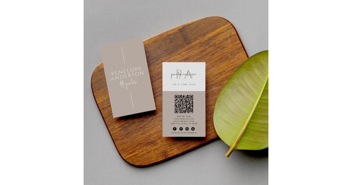 Elegant Minimalist Neutral QR Code Boho Modern Business Card | Zazzle