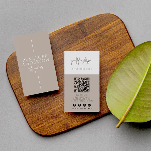 Elegant Minimalist Neutral QR Code Boho Modern Business Card | Zazzle