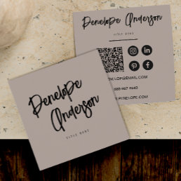 Elegant Minimalist Neutral QR Code Boho Modern    Square Business Card