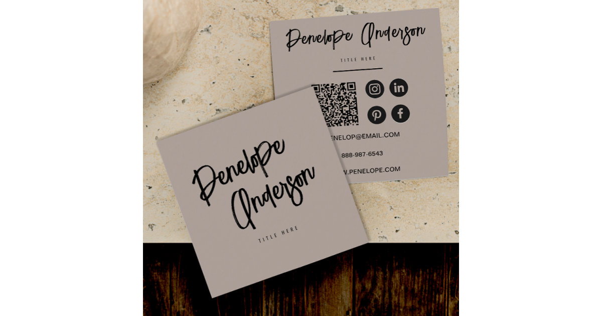 Elegant Minimalist Neutral QR Code Boho Modern Square Business Card ...
