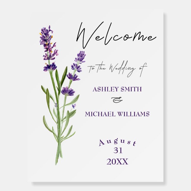 Elegant Minimalist New Fashion Lavender Wedding Foam Board (Front)