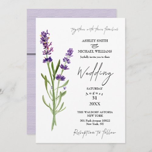 Elegant Minimalist New Fashion Lavender Wedding Invitation