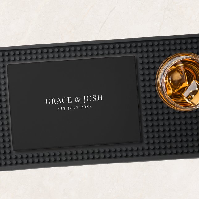 Elegant Minimalist Newlyweds Wedding Est Date Bar Mat (Creator Uploaded)