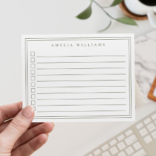Elegant Minimalist Olive Green Checkbox To Do List Note Card